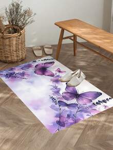 1 Set Floral & Butterfly Pattern Kitchen Mat, Made Of Diatomite With Absorbent, Anti-Slip, Anti-Stain, Quick-Drying Features. Suitable For Bathroom, Hallway, Entryway, Indoor/Outdoor Decor, Kitchen, Dining Room, Small Office/Home Office, Laundry Room - Multicolor - View 4