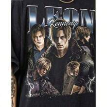 Pure Cotton Summer Casual T-Shirt, Fashion Print Casual T-Shirt, Unisex Retro Y2K Graphic T-Shirt, Limited Edition Leon Kennedy® T-Shirt, Requiem, RE9 Fan T-Shirt, Effortless Style, Show Your Unique Style FIZL - 黑色 - 查看 1