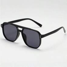 1 Pair Tortoiseshell Square Double-Bridge Aviator Glasses, Suitable For Vacation, Boho, Beach Occasions, Ideal Women's Beach Accessory. This Is The Perfect Match For Women's Autumn/Winter Outfits, Business Casual Attire And Gifts - Black Frame Gray Sheet - View 7