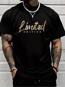 Camiseta Gráfica de Edición Limitada para Hombre, Negra con Letras Doradas, Ligera, Transpirable, Corte Regular, para Atuendos Casuales y Formales, Lavable a Máquina, Esencial para el Día a Día, TALLAS GRANDES - Negro - Ver 6