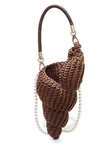 Hand-Woven Seashell Wallet - Crossbody Backpack Style, With Pearl Chain, Bohemian Style Pearl Chain Shoulder Strap, Women's Holiday Beach Accessory - Neon - View 11