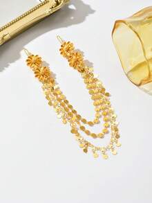 1pc Fashionable Luxurious Middle Eastern Style 3D Floral Tassel Hair Clip, Suitable For Bride, Wedding, Party, Holiday Gift - Gold - View 4