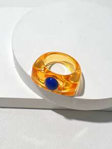 Anillo de cuentas cuadradas asimétricas de resina, anillos de color macaron transparente, estilo INS para primavera/verano - Multicolor - Ver 9