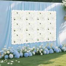 Fondo de Pared Floral, 12 Paneles Florales de 15x15 Pulgadas, Decoración Floral Artificial Ideal para Celebraciones de Bodas, Fiestas Festivas, Telones de Fondo y Decoración del Hogar (Blanco/Blanco+Morado/Rosa+Champán/Rosa+Blanco/Rosa+Morado) - Blanco - Ver 4