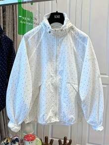 圓點連帽輕量防風夾克外套，寬鬆休閒夏季新品度假款 - 藍色 - 查看 3