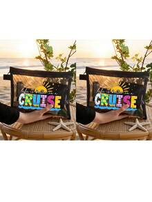 Cruise Life字母图案网眼化妆包，饰有椰子树、贝壳、鲸鱼、海星图案，红色气垫收纳便携包，化妆包，护肤包，旅行必备，宿舍用品，新娘礼物，母亲礼物，生日礼物，化妆品收纳包，化妆袋，洗漱包，旅行洗漱包 - 彩色 - 查看 21