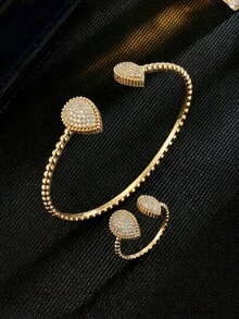2 piezas Conjunto de joyería con diseño de lágrima con incrustaciones de cobre y circonita cúbica. Diseño elegante y versátil, adecuado como regalo festivo para expresar atención. - Estilo lágrima - Ver 2
