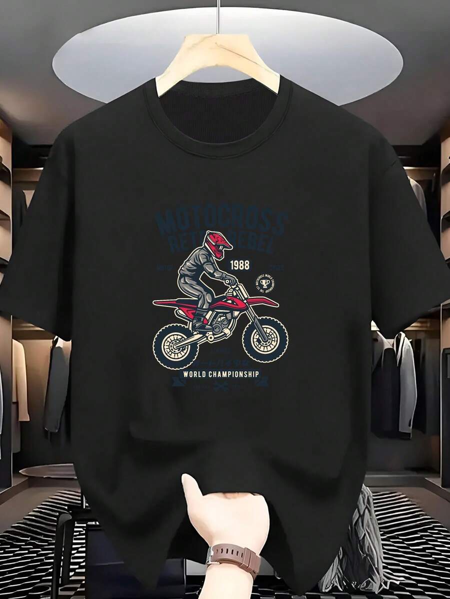 Men's 1988 World Championship Motocross Retro Jersey - Vintage Dirt Racing T-Shirt, Casual Short Sleeve Summer Shirt For MX Fans, SIZE - 黑色 - 查看 1