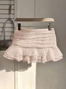 Summer Skirt – Short Cut, Ruffles At The Hem – Perfect For Holiday Or Beach Looks - 淡粉紅色 - 查看 1