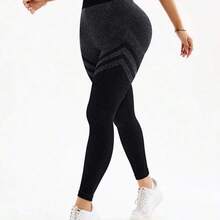 guang zhou mi qian shang mao Slayform Leggings sin costuras de cintura alta a rayas marrones H1178 - Negro01 - Ver 8