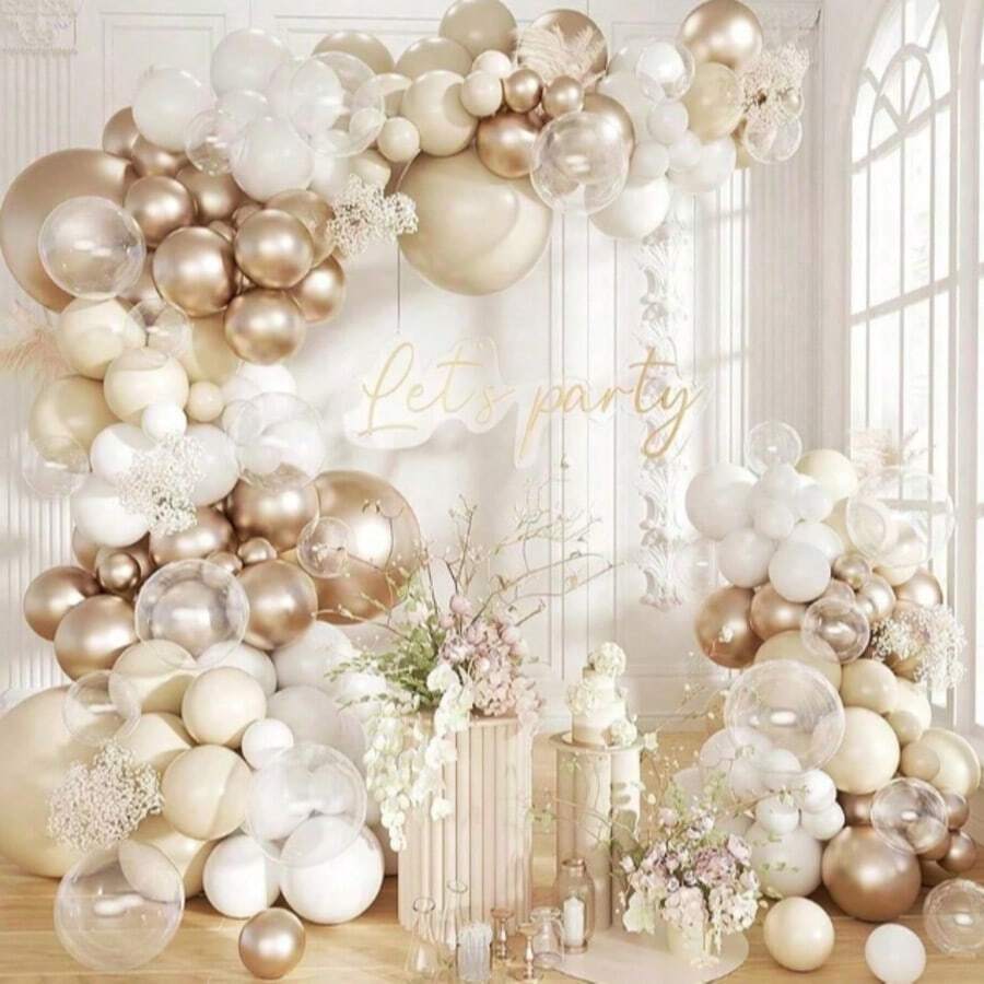 Champagne Gold & White Balloon Arch Kit, 147pcs White Nude Transparent Latex Balloons For Birthday Wedding Bridal Shower Engagement Anniversary Decoration - White Set a - View 1