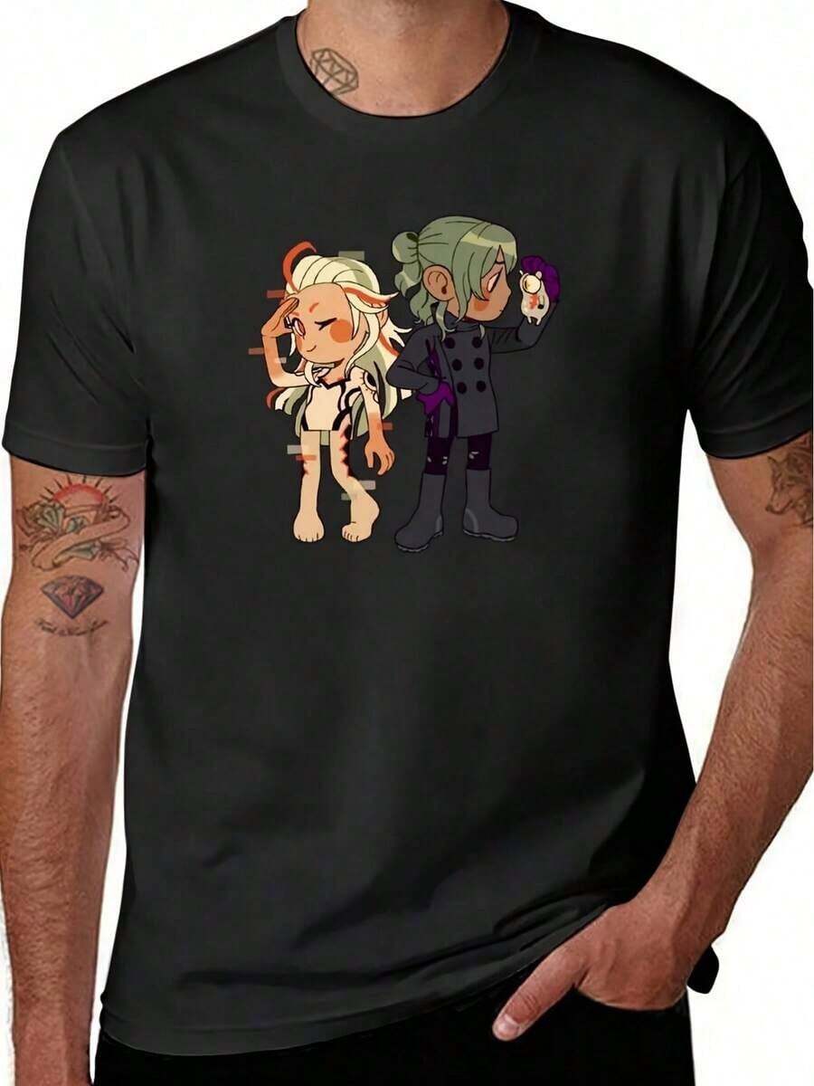 Somnium Men's T-Shirt, 500 G/M² - Black, Casual, Short Sleeve, Crew Neck, With Geometric Character Graphic. Regular Fit, Machine Washable Casual Wear - 白色 - 查看 1