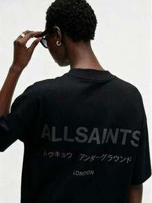 ALLSAINT London Japanese Streetwear T-Shirt, 100% Cotton, Casual, Comfortable, Durable, Unique Graphic Print, Double-Sided Print - 黑色 - 查看 1