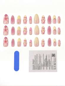 10片中长款粉色3D美人鱼贝壳美甲贴纸，饰有3D花朵珍珠水晶，可重复使用，闪亮渐变花仙子美甲，适合女性和女孩日常、海滩、派对、音乐节等场合。 - 彩色 - 查看 3