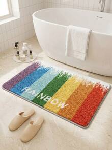 1pc Rainbow Gradient Faux Cashmere Bath Mat, Soft & Absorbent Bathroom Rug For Home, Bedroom, Bathtub, Shower - A - View 1