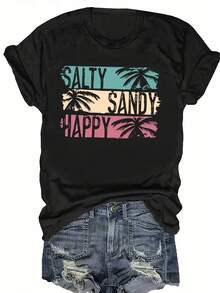 New Summer 2025 Collection, Women's Short Sleeve Top, Casual With Print And Round Neck, Elegant - Black - View 6