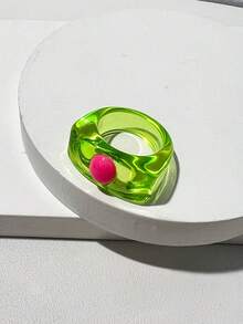 Anillo de cuentas cuadradas asimétricas de resina, anillos de color macaron transparente, estilo INS para primavera/verano - Multicolor - Ver 20