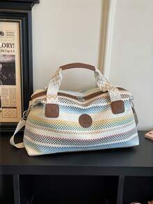 Nueva bolsa de viaje de moda, diseño minimalista de unicolor, PU mate con estilo, adecuada para viajes cortos y fitness, con compartimento independiente para zapatos, gran capacidad, versáti - Champán - Ver 2