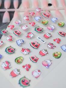 1pc Fruit Cat Nail Stickers, Self-Adhesive One-Time Embossed Nail Art Decals, Cute Soft Design Nail Stickers Suitable For Daily & Date, Adorable Pattern Easy To Apply & Durable - Multicolor - View 5