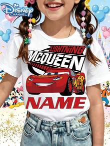 Disney T-Shirt Short Sleeves Are Made Of 100% Pure Cotton FabricPersonalized Lightning McQueen T Shirt White Cars Movie Character Print For Kids Birthday Party Disney Theme EventA Gift Suitable For Girls - trắng - Xem 1
