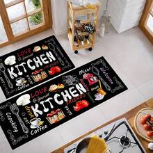 1 pieza Alfombra de piso con estampado de patrón de cocina, alfombra de cocina de gel de sílice, alfombra de cocina, alfombra, fácil de limpiar, impresa en forma rectangular, adecuada para sala de estar, dormitorio, pasillo, baño, lavandería - Alfombra de poliéster, adecuada para decoración del hogar interior y exterior - Multicolor - Ver 5