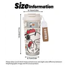 Miniso 花生史努比籃球漫畫印花保溫咖啡杯，附手腕掛繩，不鏽鋼材質，附蓋咖啡杯，雙飲設計，耐用 - 彩色 - 查看 3