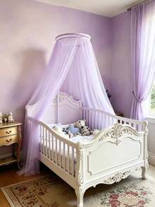 1 Set Chiffon Mosquito Net Canopy, Princess Style Nursery Decor, Baby Crib Canopy, Bed Curtain Decor, Kids Room Decor, For Baby Boys & Girls, Baby Shower Party Decor, Gender Reveal Party Decor, Children's Room Decor (Excluding Stand And Top) - Multicolor - View 4