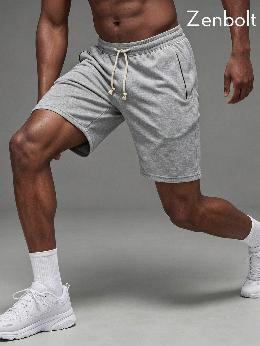 ZULIZ Zenbolt Men's Drawstring Waist Casual Shorts With Contrast Drawstring And Pocket Trim - Light Grey - View 1