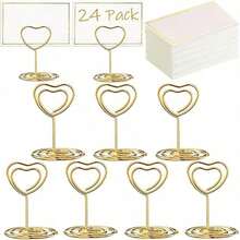 4/12/24pcs Gold Table Number Card Holders, Heart-Shaped Table Card Photo Frames, Table Card Stands, Paper Menu Clips, And Green Watercolor Style Table Cards, Heart-Shaped Card Holders, With Blank Cards, Metal Wire Table Number Stands, Wedding Shower, Birthday Party, Baby Christening, Banquet, Dining Table Decor, Table Name Card Holders, Party Supplies, Suitable For Wedding Or Party Seating Arrangements, Foldable And Convenient - Multiple Styles - View 3