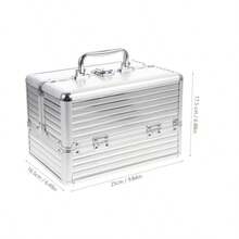 1188- Makeup Case Cosmetic Carrier Box Cosmetic Organizer Case Large Capacity Storage 25x17x17cm With Lock For Silver Strip Bottom - 銀色條紋,紅色背景 - 查看 3