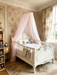 1 Set Chiffon Mosquito Net Canopy, Princess Style Nursery Decor, Baby Crib Canopy, Bed Curtain Decor, Kids Room Decor, For Baby Boys & Girls, Baby Shower Party Decor, Gender Reveal Party Decor, Children's Room Decor (Excluding Stand And Top) - Multicolor - View 3