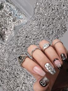 1 paquete de joyería de uñas de metal plateado, pegatinas de uñas vintage punk Y2K con estrellas y lunas huecas, adecuadas para la calle, festivales de música rock, fiestas de vacaciones, accesorios de decoración de uñas DIY para salón - Multicolor - Ver 9