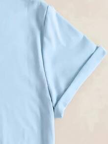 Women's T-Shirt With Anime Cat Ears Print - Short Sleeve, Round Neck, Japanese Sleeve Print, Soft And Stretchy, For Summer And Spring, Ideal For Conventions, Theme Events And Casual Wear - 天藍色 - 查看 3
