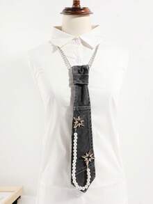 1pc Fashionable Unisex Casual Versatile Denim Style Detachable Faux Pearl Chain Teddy Bear Dog Decor Bolo Tie, Suitable For Daily Outing, Party, Date Outfit - Multicolor - View 12