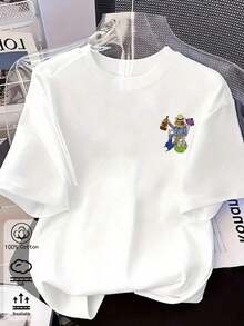 Loose-Fitting 100% Cotton T-Shirt With A Funny Frog Print, Casual For Summer Vacations. - White - View 5