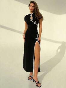 Women Midi Dresses - 黑白 - 查看 7