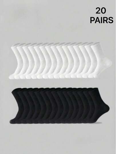 OBOVAY 6 Pairs/12 Pairs/18 Pairs/30 Pairs/40 Pairs Thick Black & White Men's Winter Socks, Fashion Casual Comfortable, Odor-Resistant, Suitable For Outdoor Sports, Running, Fitness, Compression Knee Socks, Business Casual Holiday Mid-Calf Socks, Autumn