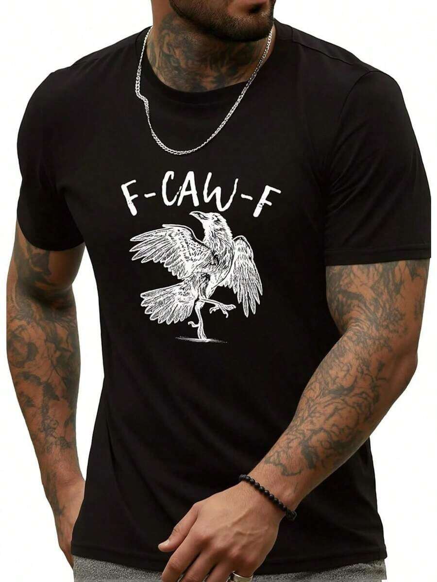 Men's Graphic Crew Neck T-Shirts, Summer And Autumn, Short Sleeve, Basic T-Shirts, Blouses, Funny Graphic T-Shirts For Men And Women, Casual Loose Crew Neck T-Shirts - 黑3 - 查看 1