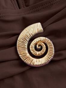 Traje de baño de una pieza con textura espiral vintage para mujer, elegante y adecuado para vacaciones - Marrón Chocolate - Ver 7