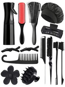 CHIGO Set di 14 pezzi/1 pezzo di strumenti per lo styling dei capelli, accessori da bagno, inclusi flacone spray e cuffia per dormire, set di spazzole arriccianti, pettine a 9 file, pettine a gancio a denti larghi, fermaglio per capelli a fiore, pettine a coda appuntita, pettine a doppia estremità, accessori da bagno, strumenti per spazzola da bagno, pettini, pettine per lo styling delle parrucche, ritorno a scuola, essenziali per il dormitorio universitario - Multicolore - Visualizzare 3