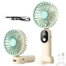 6-Speed Portable Handheld USB Rechargeable 90° Foldable Quiet Mini Personal Handheld Fan With Stand, Hands-Free Neck Strap, Outdoor Travel Beach Summer Accessory Gift - Multicolor - View 14