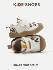 1 Pair Cartoon Animal Pattern Plaid Decorated Mesh & Synthetic Leather Round Toe Hook And Loop Toddler Shoes, Cute & Fun For Babies And Toddlers, Suitable For Daily Wear, Indoor And Outdoor Play [Please Select Size Based On Actual Cm Measurement] - Khaki - View 17
