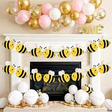 8 piezas Bandera de abeja, decoración de fiesta linda con animal amarillo dulce, suministros de fiesta con tema de miel, tela de fondo - multicolor - Ver 6