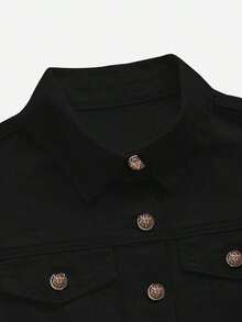 Chaqueta vaquera casual de mujer de manga corta y abotonadura sencilla - Negro - Ver 4