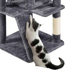 Dark Grey Multilevel Cat Tree Tower 138.5cm With Condos Ladder Scratching Posts Indoor Cat Climbing House Pet Activity Centre For Kittens - Dark Grey - View 6