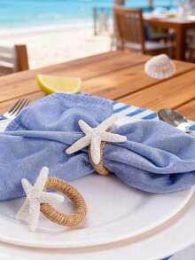 4pcs/Set Starfish Decor Napkin Ring,Ideal For Outdoor, Themed And Holiday Table Decor-Handwoven Linen Napkin Rings With Floral Design - Natural Jute Material For Nautical Theme Table Decor, Perfect For Parties, Weddings, Birthdays - View 1