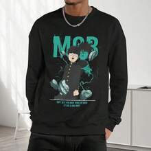 Men's Long-Sleeved Crew Neck Sweatshirt, Mob Psycho 100 Brand, 300 G/M², Polyester And Cotton Blend, With Heat Transfer Print, Casual Style, Soft To The Touch, Wear-Resistant, Anti-Deformation, Versatile, Ideal For Spring, Autumn And Winter, For Daily Use, Lounging And Travel, Without Pocket. - 白色 - 查看 8