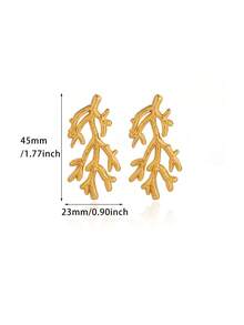 Vintage Stainless Steel Big Coral Earrings,18K Gold Plated Octopus Stud Earrings, Marine Life Jewelry Ocean Beach Daily Wear Vacation Accessory - 1 - View 13