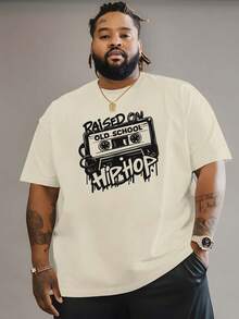 Raised In The Old School Hip Hop 2025 Summer Outdoor Sports And Casual Short Sleeve T-Shirt For Latest Fashion Men's Oversized Printed T-Shirt Loose Base Shirt Versatile Crew Neck Top Breathable And Comfortable, PLUS SIZE - 卡其色 - 查看 3