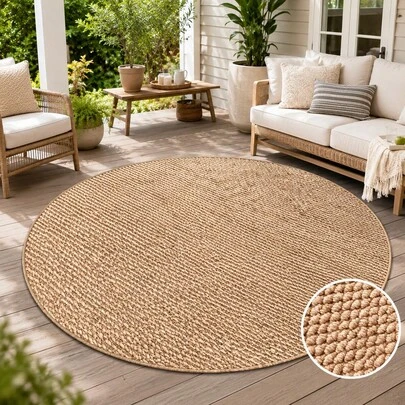 1 tấm thảm tròn dệt màu nâu nhạt tự nhiên - Chất liệu polyester mềm mại, chống trơn trượt, có thể giặt máy, dùng trong nhà/ngoài trời cho phòng khách, phòng ngủ, sân hiên, trang trí nhà hiện đại, quà tặng mùa xuân hè, thảm trang trí ấm cúng cho phòng khách.